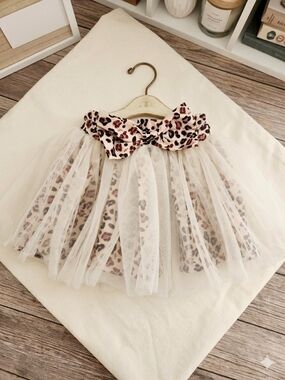 PatPat Cream Tulle Skirt with Leopard Waistband, S 9-12m, NWT